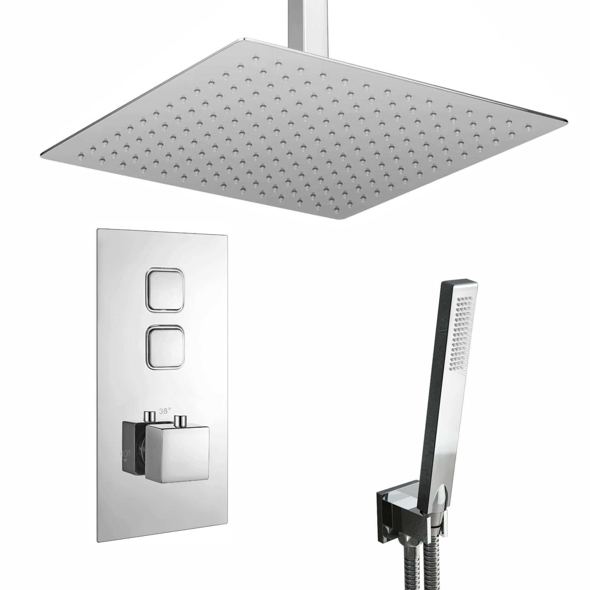Buy Milan Square Thermostatic Concealed Shower Set with Ceiling Mounted Shower & Handset Kit - Chrome Online UK | HOUSE OF ENKI