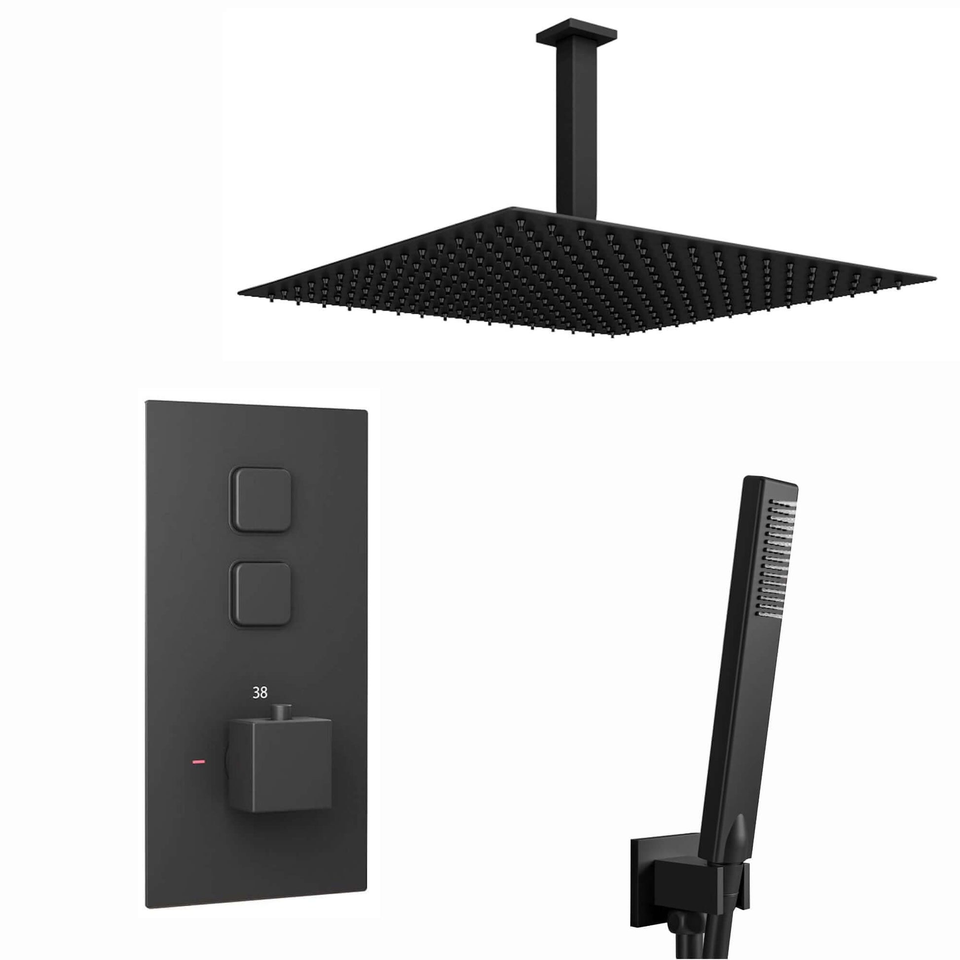 Buy Milan Square Thermostatic Concealed Shower Set with Ceiling Mounted Shower & Handset Kit - Black Online UK | HOUSE OF ENKI