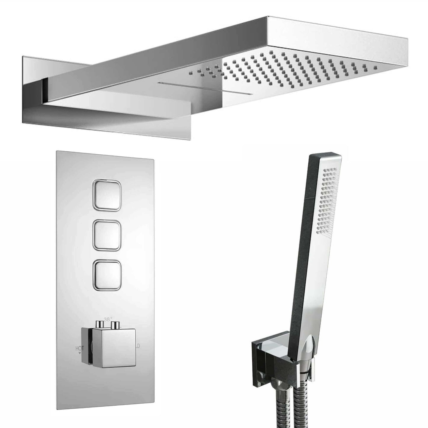 Buy Milan Square Thermostatic Concealed Shower Set with Dual Overhead Shower, Handset Kit - Chrome Online UK | HOUSE OF ENKI