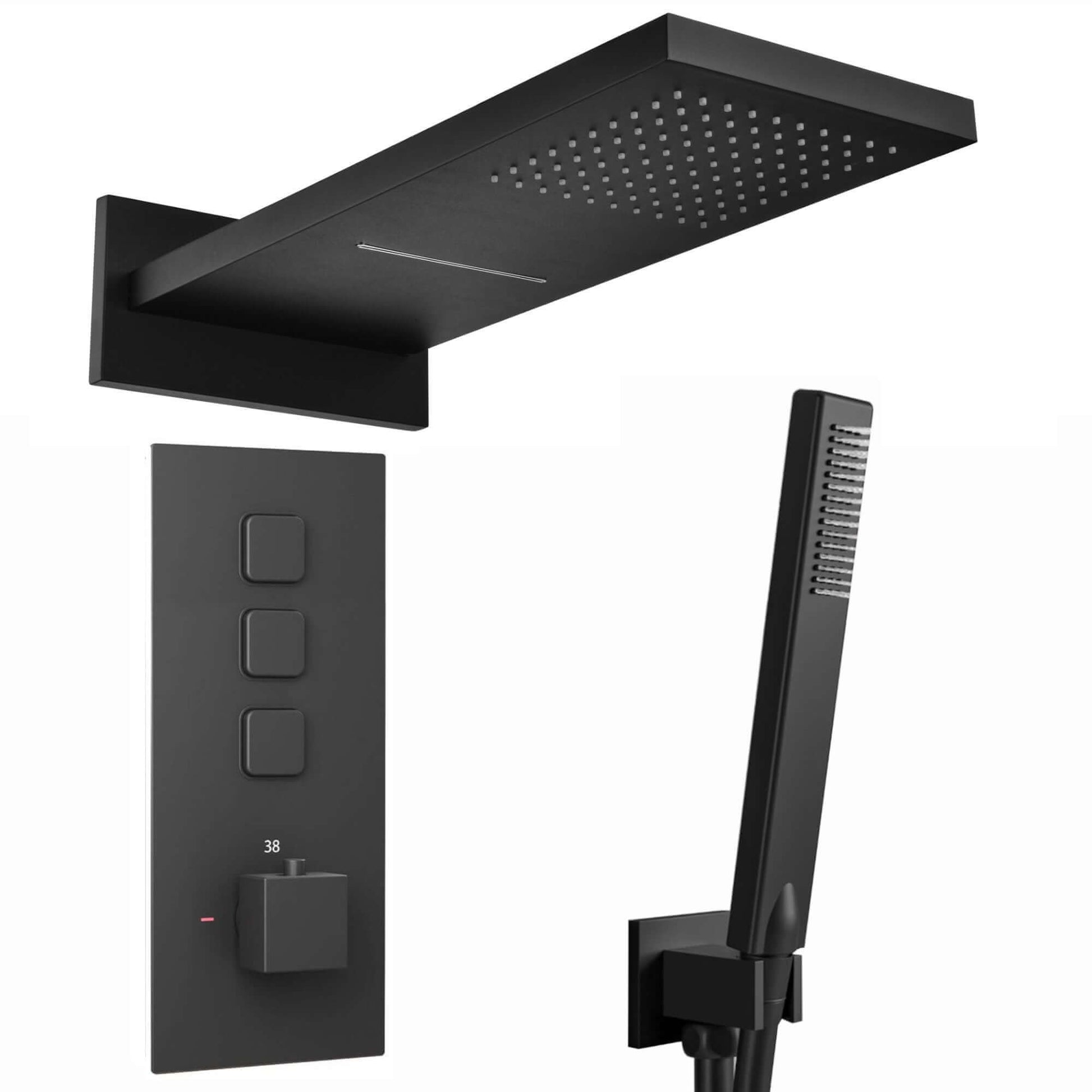 Buy Milan Square Thermostatic Concealed Shower Set with Dual Overhead Shower, Handset Kit - Black Online UK | HOUSE OF ENKI