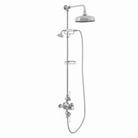 Buy Downton Exposed Traditional Thermostatic Shower Set 2 Outlet, Incl. Triple Shower Valve, Rigid Riser Rail, 200mm Shower Head, Telephone Style Ceramic Handset & Caddy - Chrome Online UK | HOUSE OF ENKI