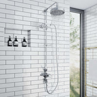 Buy Downton Exposed Traditional Thermostatic Shower Set 2 Outlet, Incl. Triple Shower Valve, Rigid Riser Rail, 200mm Shower Head, Telephone Style Ceramic Handset & Caddy - Chrome Online UK | HOUSE OF ENKI