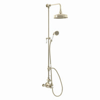 Downton Exposed Traditional Thermostatic Shower Set 2 Outlet Incl. Twin Shower Valve With Diverter, Rigid Riser Rail, 200mm Shower Head & Ceramic Handset - English Gold And White - Showers