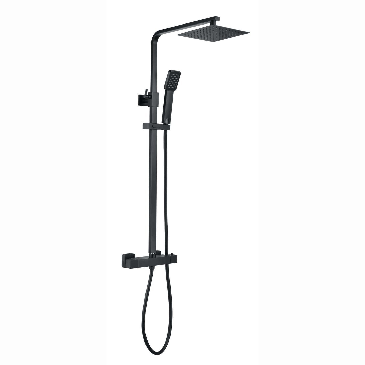 Buy Enzo square thermostatic shower set two outlet with ultra slim 200mm shower head and handheld - matt black Online UK | HOUSE OF ENKI