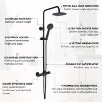 Dune round thermostatic shower set 200mm head & handheld - matte black - Showers