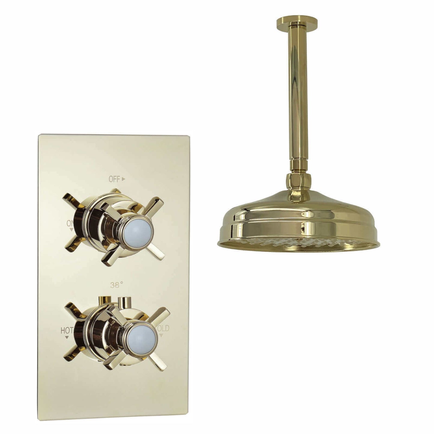 Buy Edwardian Traditional Crosshead And White Details Concealed Thermostatic Shower Set Ceiling Fixed 8" Shower Head - Gold (1 Outlet) Online UK | HOUSE OF ENKI