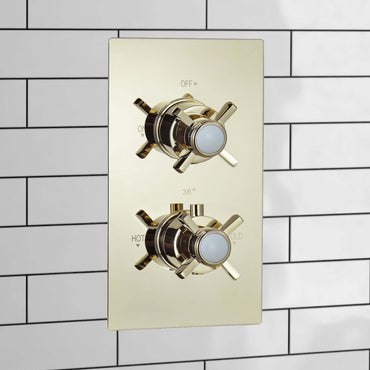 Buy Edwardian Traditional Crosshead And White Details Concealed Thermostatic Shower Set Ceiling Fixed 8" Shower Head - Gold (1 Outlet) Online UK | HOUSE OF ENKI