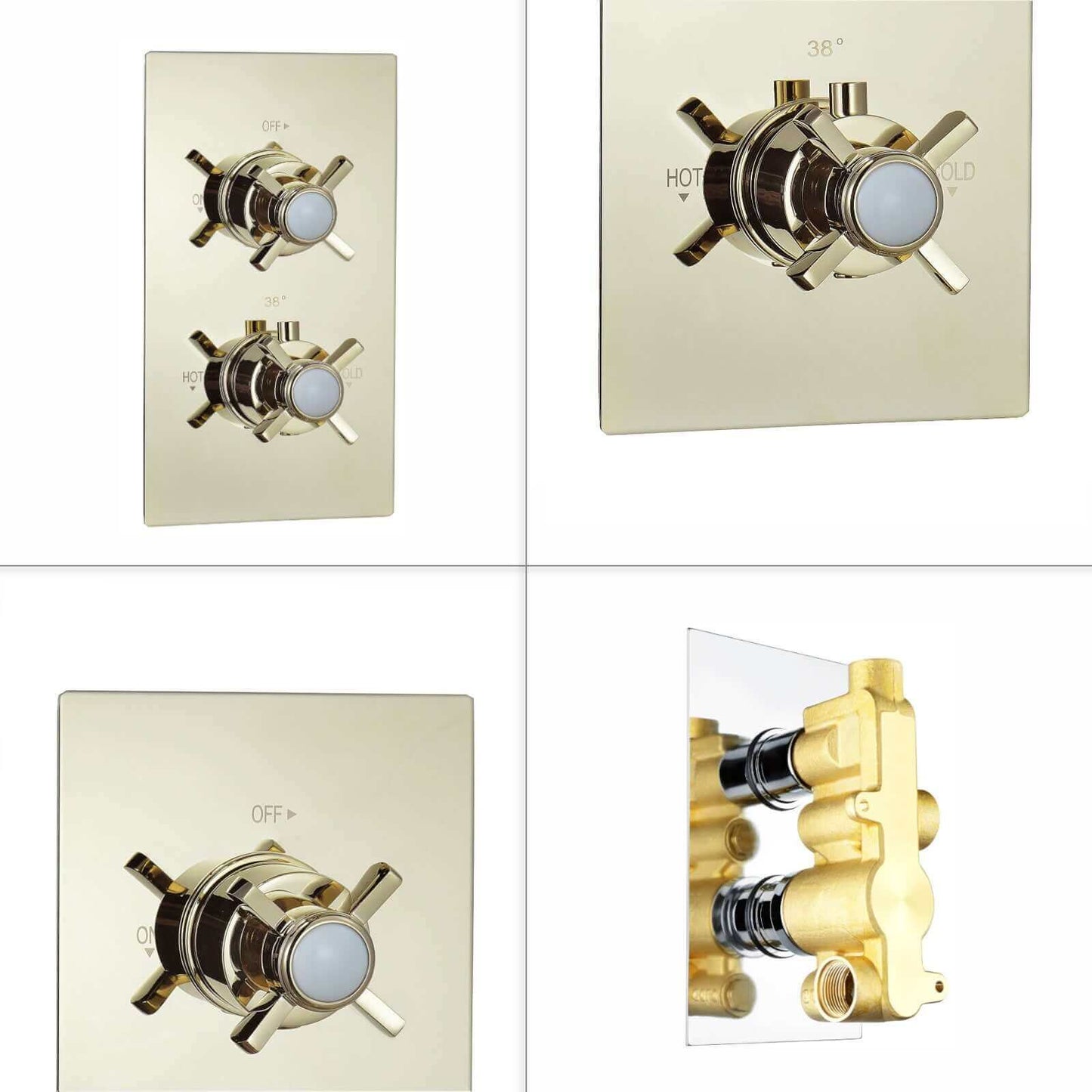 Buy Edwardian Traditional Crosshead And White Details Concealed Thermostatic Shower Set Ceiling Fixed 8" Shower Head - Gold (1 Outlet) Online UK | HOUSE OF ENKI