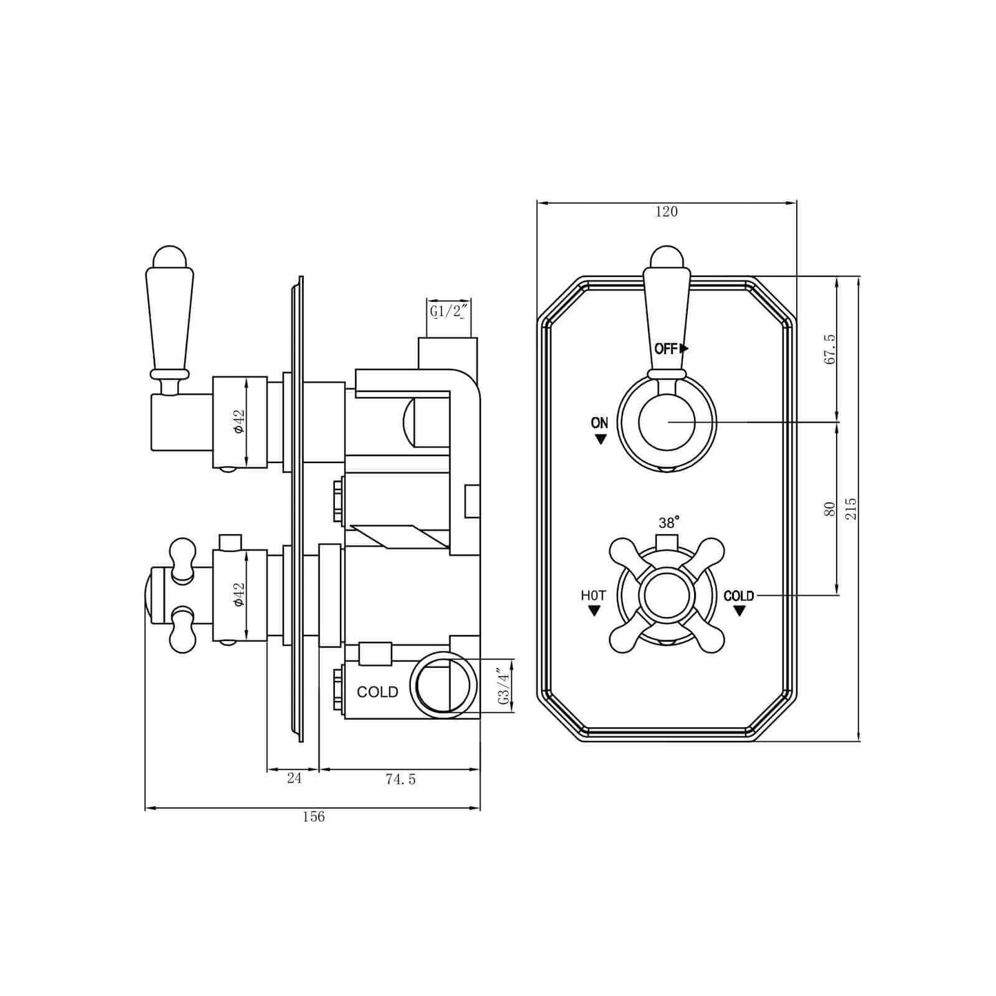 Buy Regent Traditional Crosshead And White Lever Concealed Thermostatic Shower Set Wall Fixed 8" Shower Head - Gold (1 Outlet) Online UK | HOUSE OF ENKI