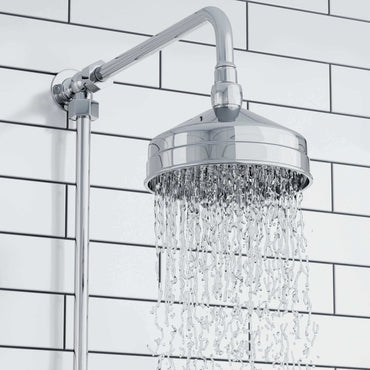 Buy Downton Exposed Traditional Thermostatic Shower Set Single Outlet Incl. Twin Shower Valve, Rigid Riser Rail, 150mm Shower Head - Chrome Online UK | HOUSE OF ENKI