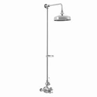 Downton Exposed Traditional Thermostatic Shower Set Single Outlet Incl. Twin Shower Valve, Rigid Riser Rail, 200mm Shower Head & Caddy - Chrome And White - Showers