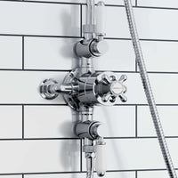 Downton Exposed Traditional Thermostatic Shower Set 2 Outlet, Incl. Triple Shower Valve, Rigid Riser Rail, 200mm Shower Head & Ceramic Handset - Chrome And White - Showers