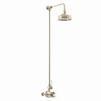 Downton Exposed Traditional Thermostatic Shower Set Single Outlet Incl. Twin Shower Valve, Rigid Riser Rail, 150mm Shower Head - English Gold And White - Showers