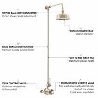 Buy Downton Exposed Traditional Thermostatic Shower Set Single Outlet Incl. Twin Shower Valve, Rigid Riser Rail, 150mm Shower Head - Gold Online UK | HOUSE OF ENKI
