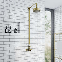 Downton Exposed Traditional Thermostatic Shower Set Single Outlet Incl. Twin Shower Valve, Rigid Riser Rail, 150mm Shower Head - Antique Bronze And White - Showers
