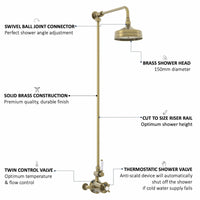 Downton Exposed Traditional Thermostatic Shower Set Single Outlet Incl. Twin Shower Valve, Rigid Riser Rail, 150mm Shower Head - Antique Bronze And White - Showers