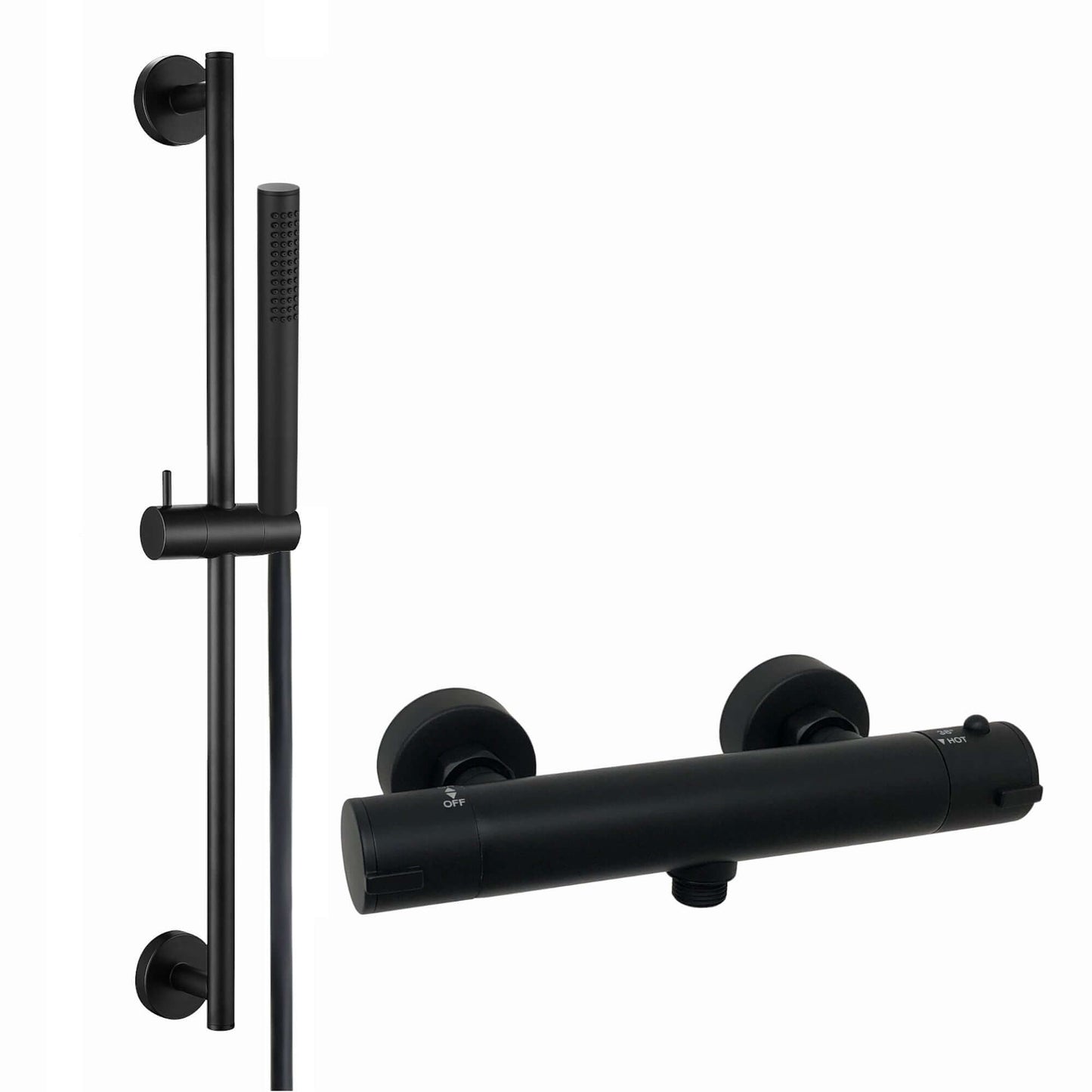 Dune contemporary thermostatic shower mixer bar valve with slider rail kit - matte black - Showers