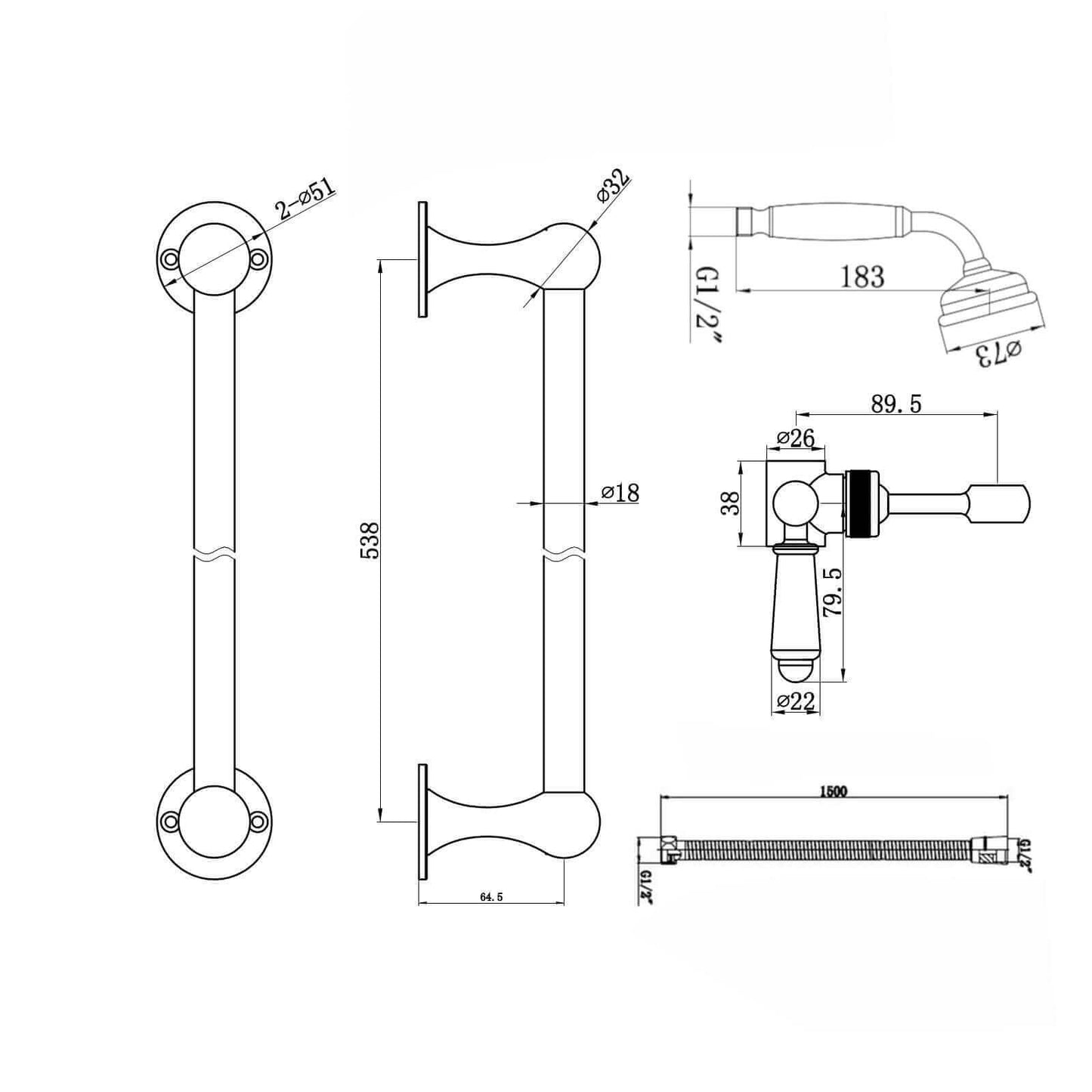 Buy Gallant traditional thermostatic shower bar mixer valve with slider rail shower kit - chrome Online UK | HOUSE OF ENKI