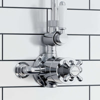 Buy Downton Exposed Traditional Thermostatic Shower Set 2 Outlet Incl. Twin Shower Valve With Diverter, Rigid Riser Rail, 200mm Shower Head, Telephone Style Ceramic Handset & Caddy - Chrome Online UK | HOUSE OF ENKI