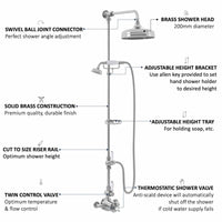 Buy Downton Exposed Traditional Thermostatic Shower Set 2 Outlet Incl. Twin Shower Valve With Diverter, Rigid Riser Rail, 200mm Shower Head, Telephone Style Ceramic Handset & Caddy - Chrome Online UK | HOUSE OF ENKI