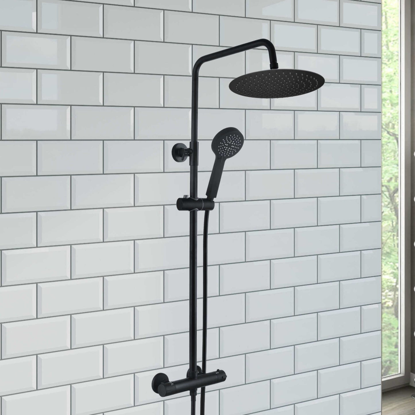 Buy Dune round thermostatic shower set 300mm head & handheld - matt black Online UK | HOUSE OF ENKI