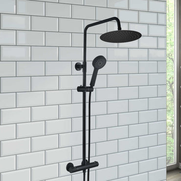 Buy Dune round thermostatic shower set 300mm head & handheld - matt black Online UK | HOUSE OF ENKI