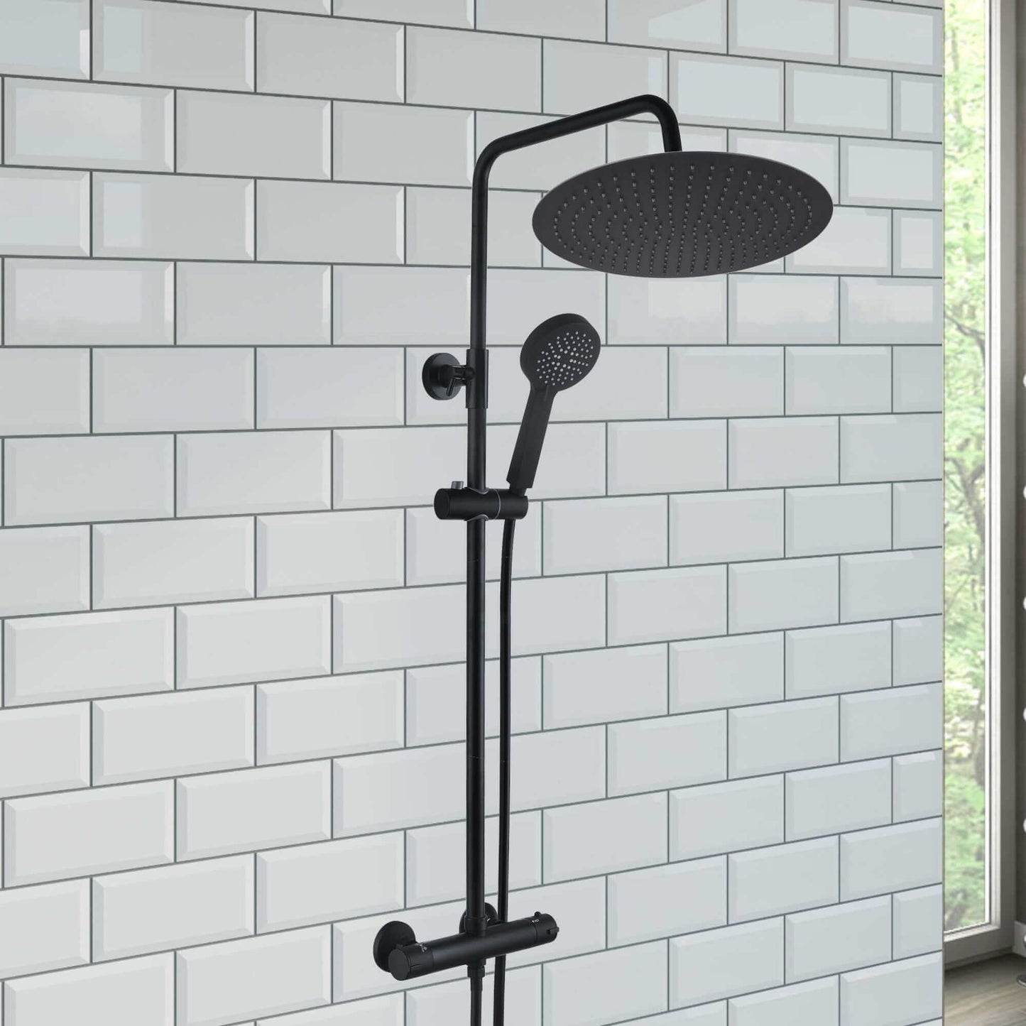 Buy Dune round thermostatic shower set 400mm head & handheld - matt black Online UK | HOUSE OF ENKI