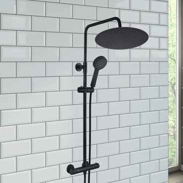 Buy Dune round thermostatic shower set 400mm head & handheld - matt black Online UK | HOUSE OF ENKI