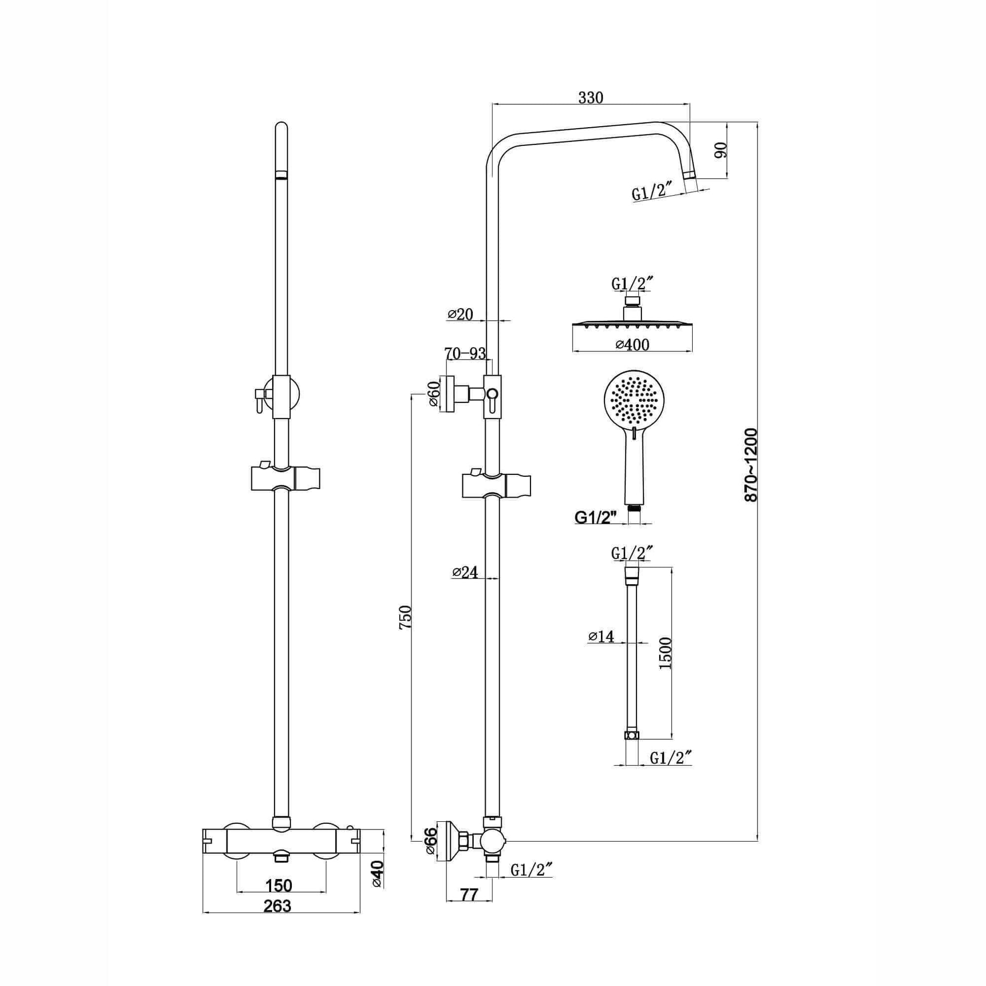 Buy Dune round thermostatic shower set 400mm head & handheld - matt black Online UK | HOUSE OF ENKI