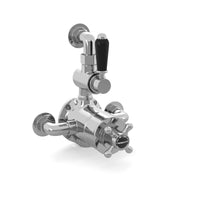 Buy Downton traditional twin thermostatic shower valve semi-exposed - chrome with black lever Online UK | HOUSE OF ENKI