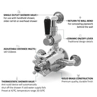 Buy Downton traditional twin thermostatic shower valve semi-exposed - chrome with black lever Online UK | HOUSE OF ENKI