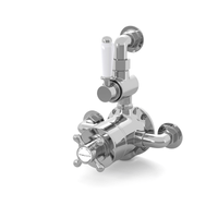 Downton Traditional Twin Thermostatic Shower Valve Exposed With Top Return To Wall Bend - Chrome With White Levers