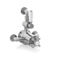 Downton Traditional Twin Thermostatic Shower Valve Exposed With Top Return To Wall Bend - Chrome With White Levers