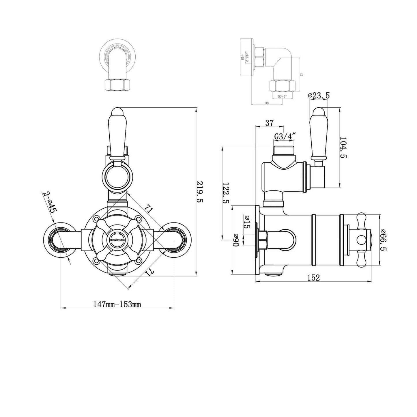 Buy Downton traditional twin thermostatic shower valve semi-exposed - chrome Online UK | HOUSE OF ENKI