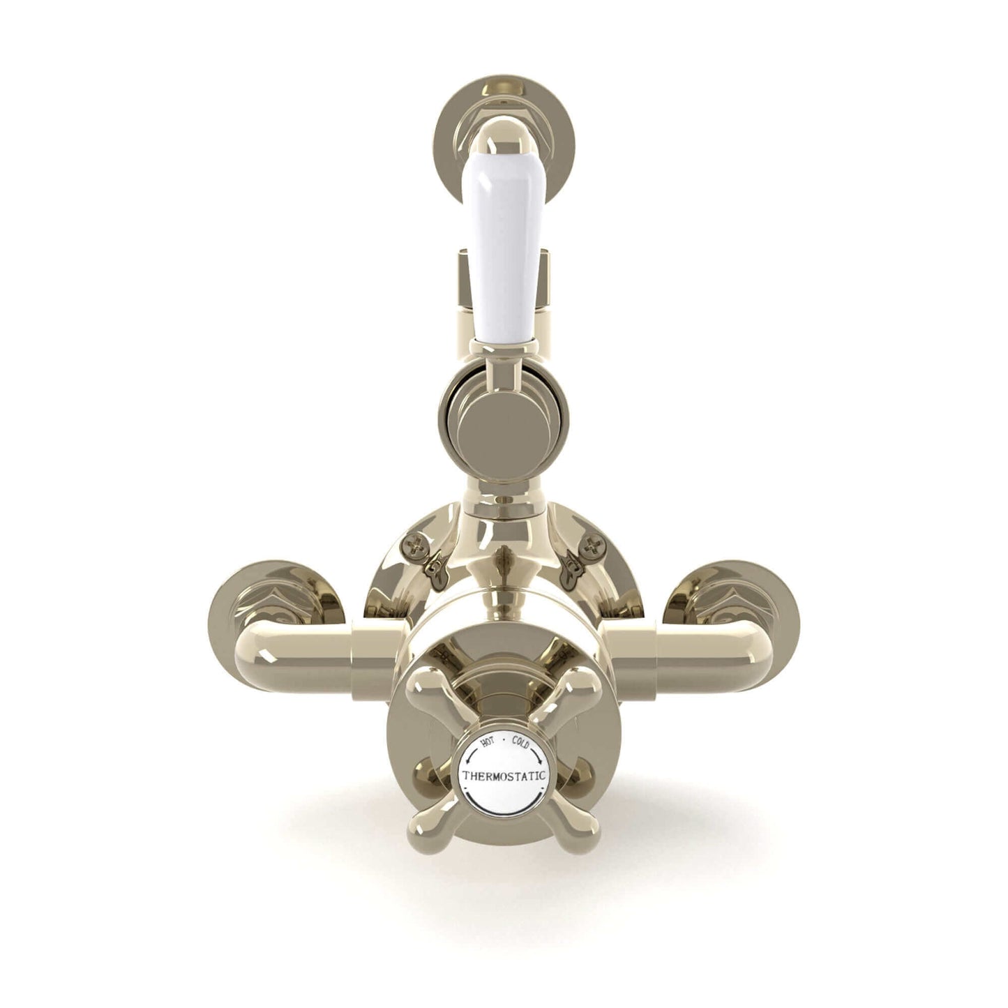 Buy Downton traditional twin thermostatic shower valve semi-exposed - gold Online UK | HOUSE OF ENKI
