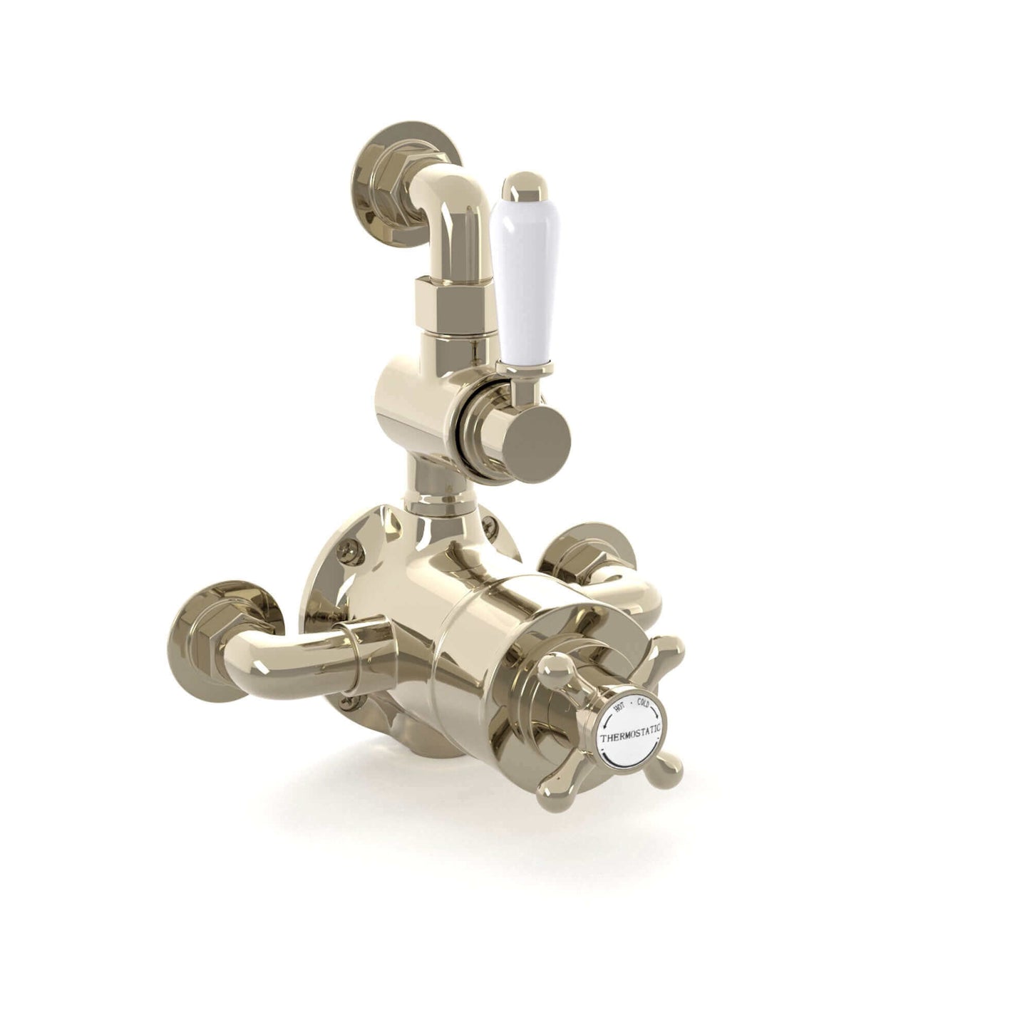 Buy Downton traditional twin thermostatic shower valve semi-exposed - gold Online UK | HOUSE OF ENKI