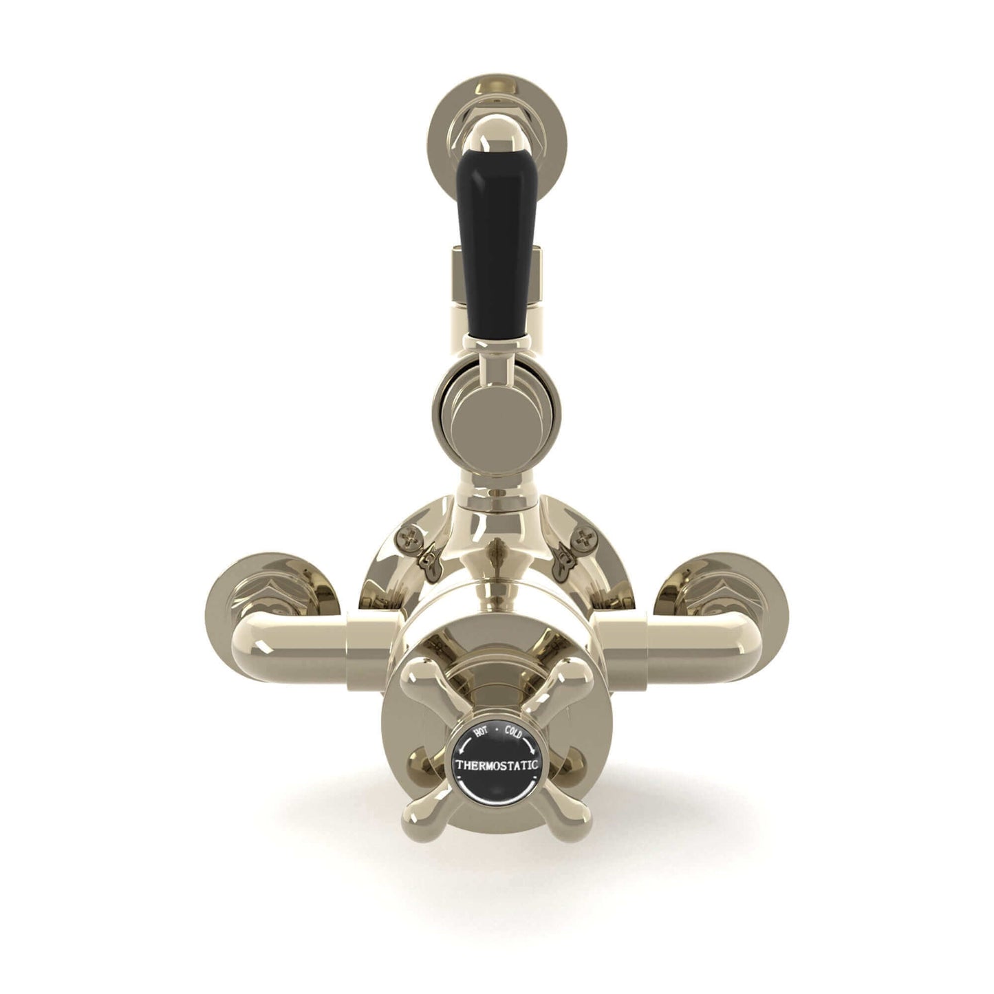 Buy Downton traditional twin thermostatic shower valve semi-exposed - gold with black lever Online UK | HOUSE OF ENKI