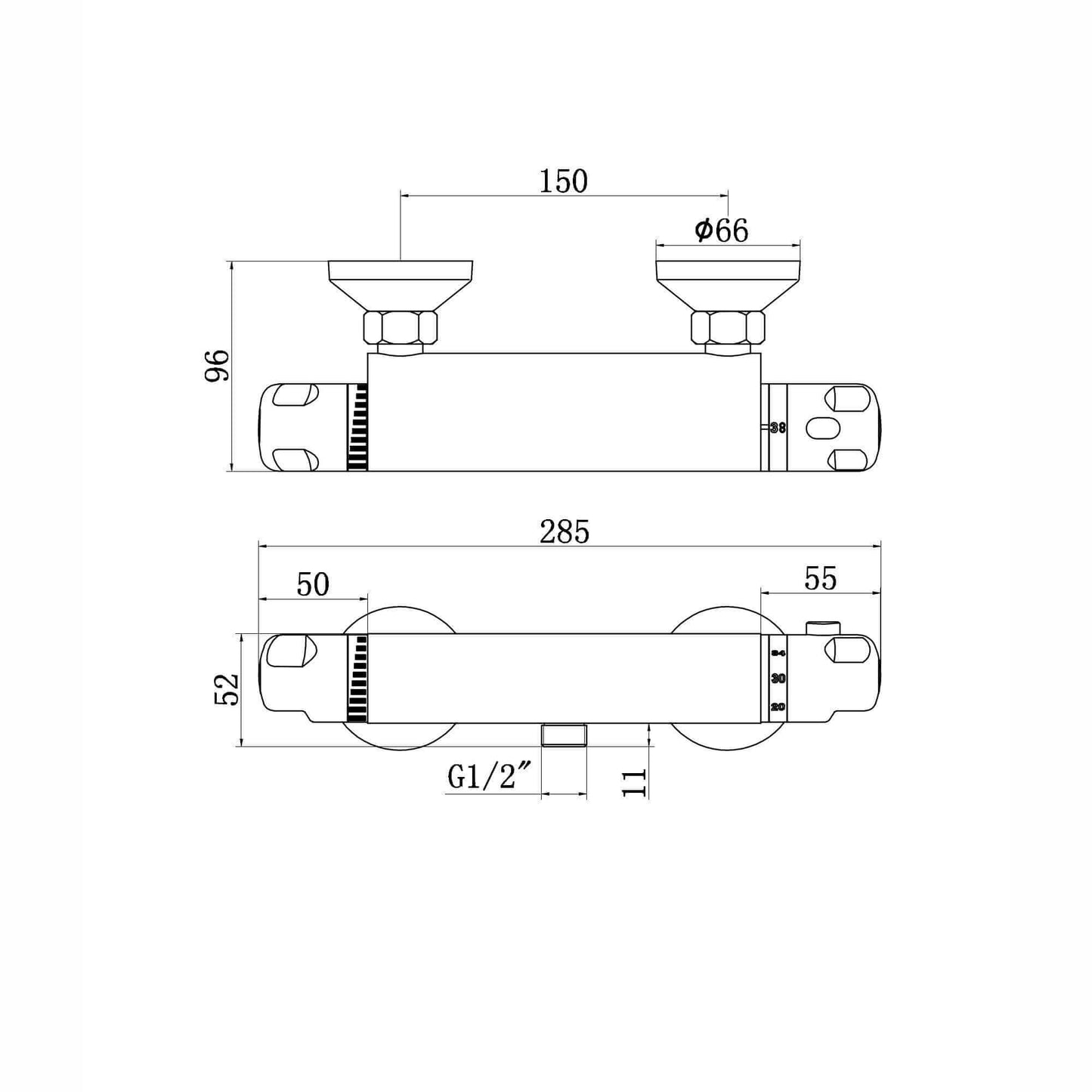 Buy Luna standard thermostatic bar shower valve bottom outlet - chrome Online UK | HOUSE OF ENKI