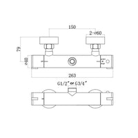 Dune thermostatic bar shower mixer valve top outlet 1/2" or 3/4" outlet (with adaptor) contemporary - chrome