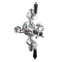Downton traditional triple thermostatic shower valve two outlet - chrome & black - Showers