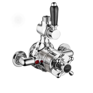 Buy Downton traditional twin thermostatic shower valve top outlet - chrome & black Online UK | HOUSE OF ENKI