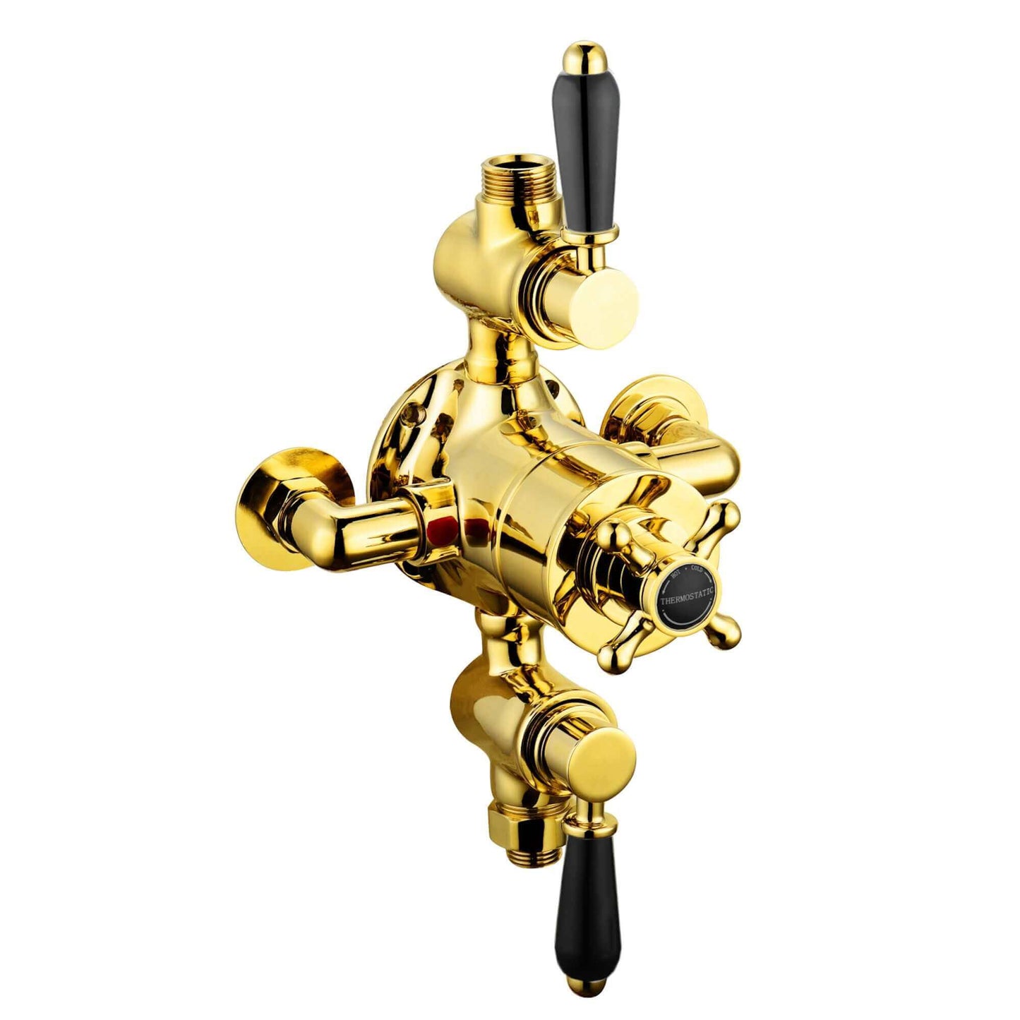 Buy Downton traditional triple thermostatic shower valve two outlet - gold & black Online UK | HOUSE OF ENKI