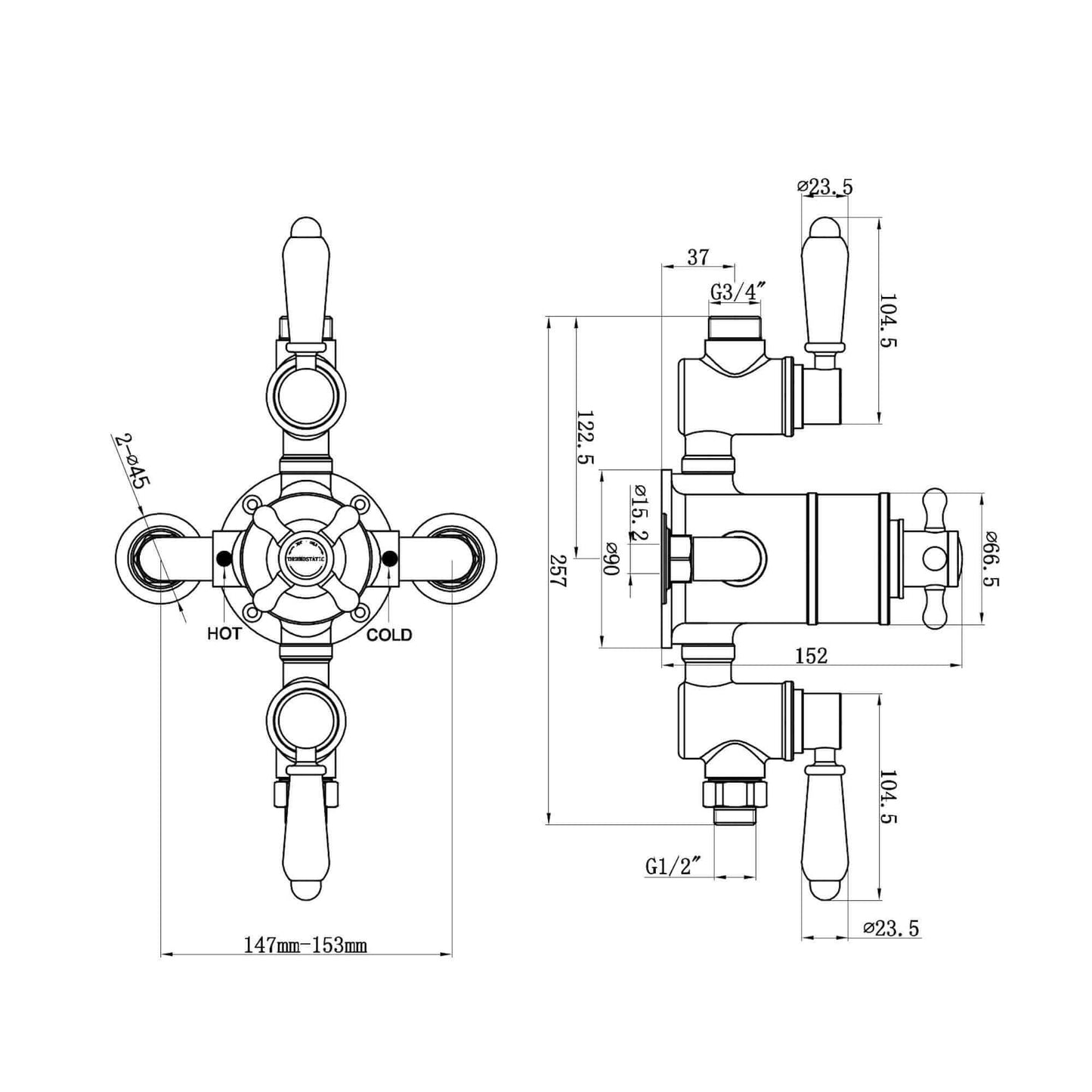 Buy Downton traditional triple thermostatic shower valve two outlet - antique brass Online UK | HOUSE OF ENKI