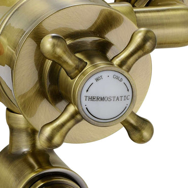 Buy Downton traditional twin thermostatic shower valve bottom 1/2" outlet - antique brass Online UK | HOUSE OF ENKI