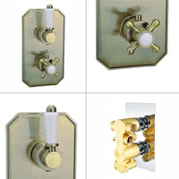Regent traditional crosshead and lever concealed thermostatic twin shower valve with 2 outlets - antique bronze - Showers