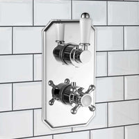 Buy Regent traditional crosshead and white lever concealed thermostatic twin shower valve with 2 outlets - chrome Online UK | HOUSE OF ENKI