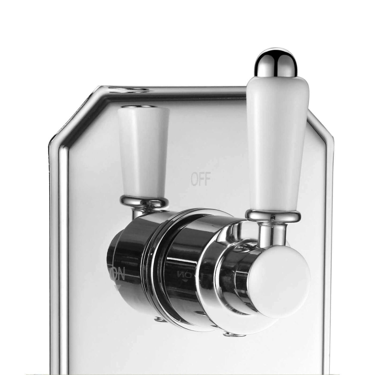 Buy Regent traditional crosshead and white lever concealed thermostatic twin shower valve with 2 outlets - chrome Online UK | HOUSE OF ENKI