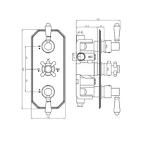 Buy Regent traditional crosshead and white lever concealed thermostatic triple shower valve with 2 outlets - chrome Online UK | HOUSE OF ENKI