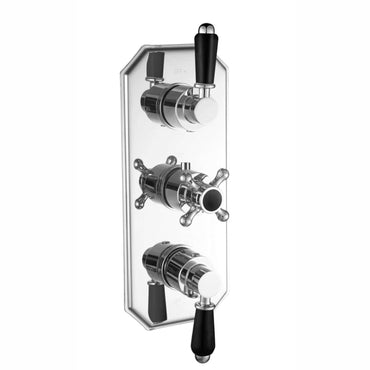 Buy Regent traditional crosshead and black lever concealed thermostatic triple shower valve with 3 outlets - chrome Online UK | HOUSE OF ENKI