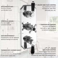 Buy Regent traditional crosshead and black lever concealed thermostatic triple shower valve with 3 outlets - chrome Online UK | HOUSE OF ENKI